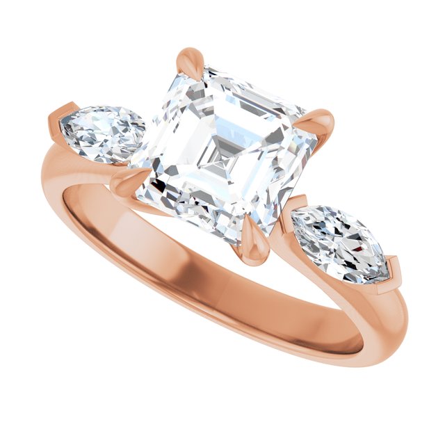 LUCIA Trilogy Asscher Engagement Ring with Marquise Accent Diamonds - 18K Rose Gold - View 5