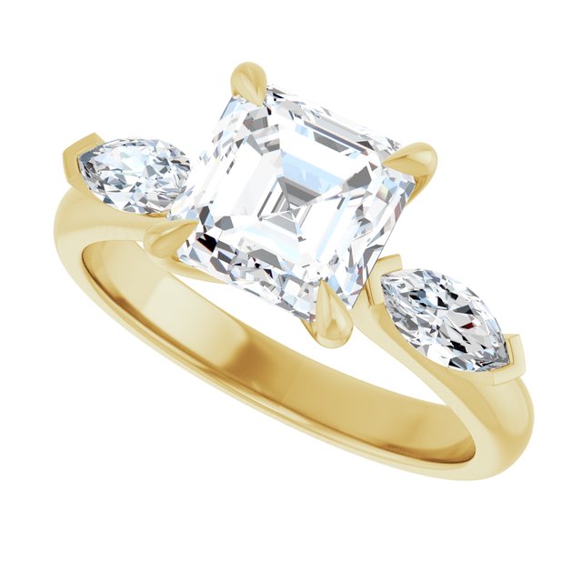 LUCIA Trilogy Asscher Engagement Ring with Marquise Accent Diamonds - 18K Yellow Gold - View 5