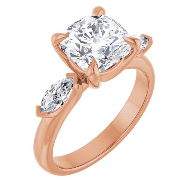 LUCIA Trilogy Cushion Engagement Ring with Marquise Accent Diamonds - 18K Rose Gold - View 1