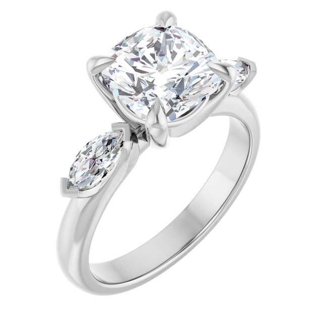 LUCIA Trilogy Cushion Engagement Ring with Marquise Accent Diamonds - Platinum - View 1