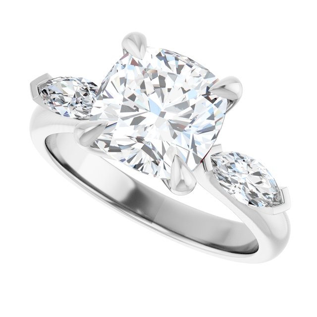 LUCIA Trilogy Cushion Engagement Ring with Marquise Accent Diamonds - Platinum - View 5