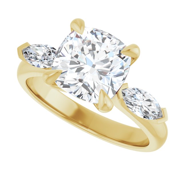 LUCIA Trilogy Cushion Engagement Ring with Marquise Accent Diamonds - 18K Yellow Gold - View 5
