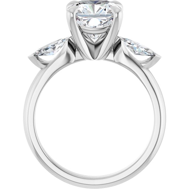 LUCIA Trilogy Cushion Engagement Ring with Marquise Accent Diamonds - Platinum - View 2