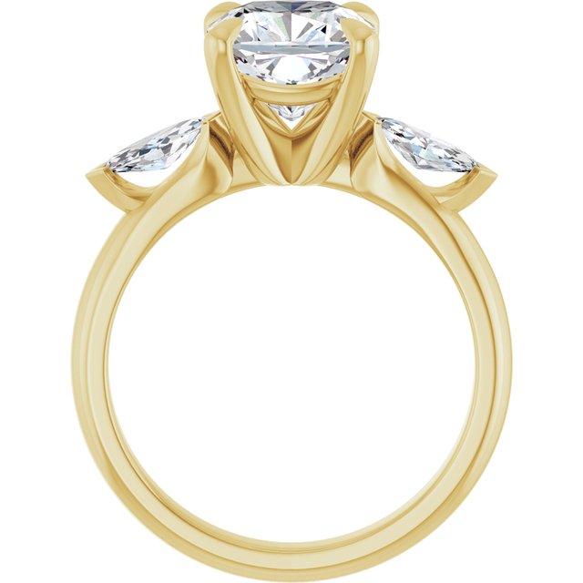 LUCIA Trilogy Cushion Engagement Ring with Marquise Accent Diamonds - 18K Yellow Gold - View 2