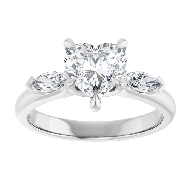 LUCIA Trilogy Heart Engagement Ring with Marquise Accent Diamonds - Platinum - View 3