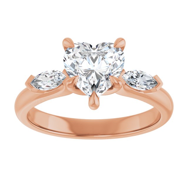 LUCIA Trilogy Heart Engagement Ring with Marquise Accent Diamonds - 18K Rose Gold - View 3