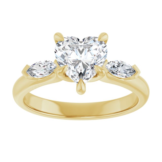 LUCIA Trilogy Heart Engagement Ring with Marquise Accent Diamonds - 18K Yellow Gold - View 3