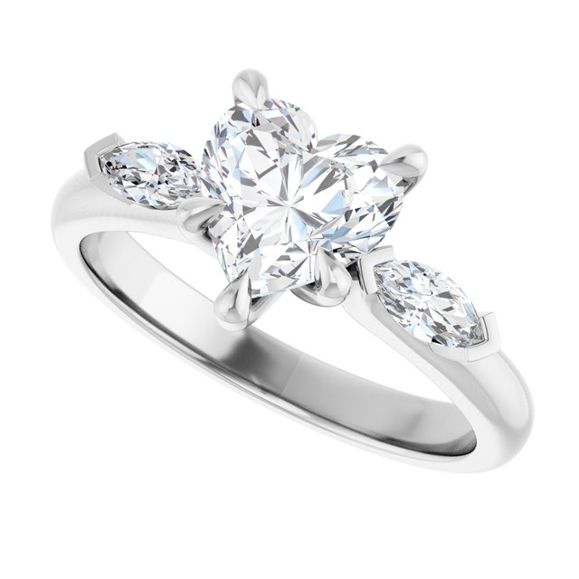 LUCIA Trilogy Heart Engagement Ring with Marquise Accent Diamonds - Platinum - View 5