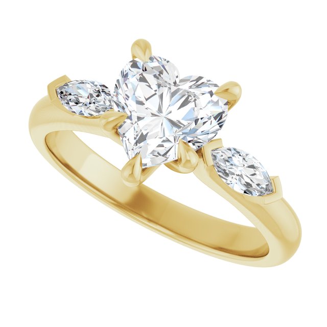 LUCIA Trilogy Heart Engagement Ring with Marquise Accent Diamonds - 18K Yellow Gold - View 5