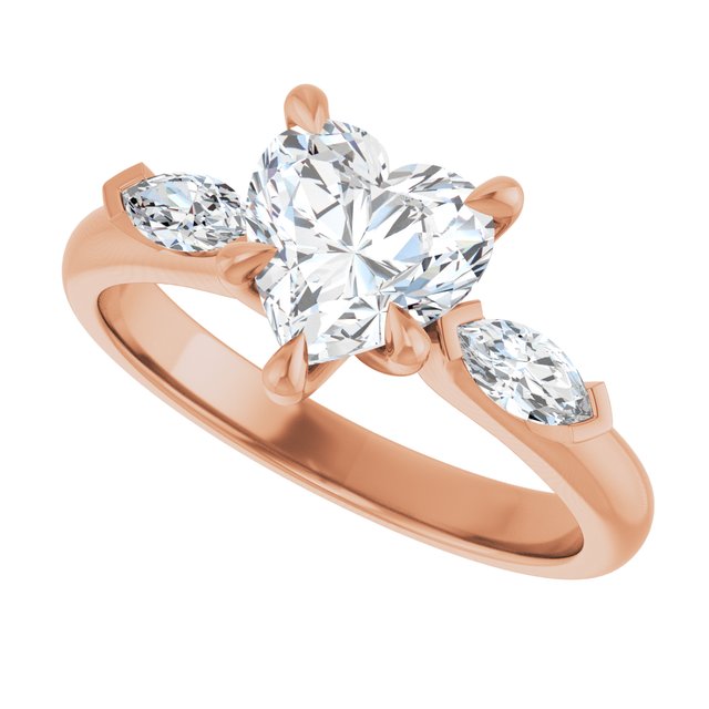 LUCIA Trilogy Heart Engagement Ring with Marquise Accent Diamonds - 18K Rose Gold - View 5