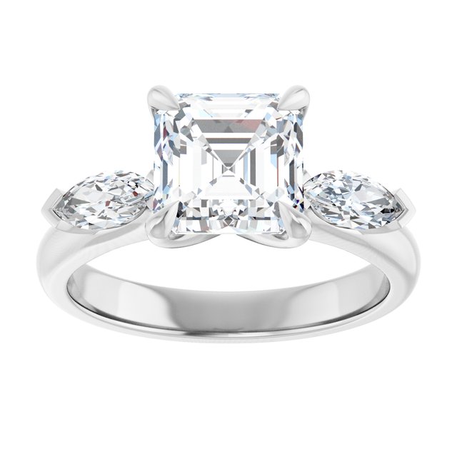 LUCIA Trilogy Asscher Engagement Ring with Marquise Accent Diamonds - Platinum - View 3