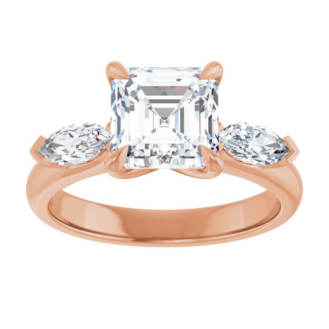 LUCIA Trilogy Asscher Engagement Ring with Marquise Accent Diamonds - 18K Rose Gold - View 3