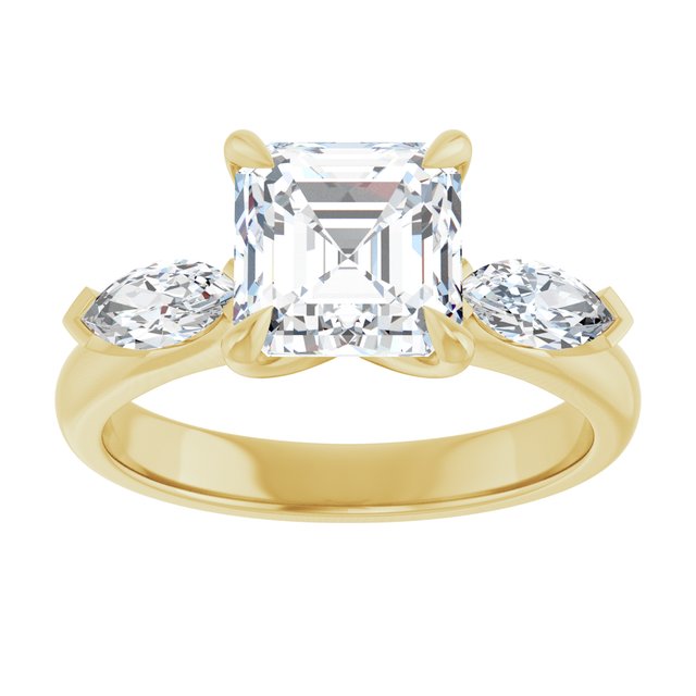 LUCIA Trilogy Asscher Engagement Ring with Marquise Accent Diamonds - 18K Yellow Gold - View 3