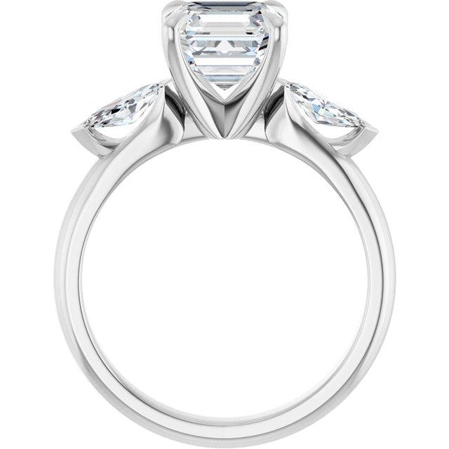 LUCIA Trilogy Asscher Engagement Ring with Marquise Accent Diamonds - Platinum - View 2