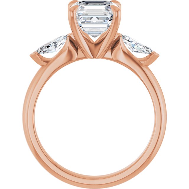 LUCIA Trilogy Asscher Engagement Ring with Marquise Accent Diamonds - 18K Rose Gold - View 2
