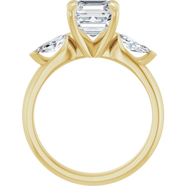 LUCIA Trilogy Asscher Engagement Ring with Marquise Accent Diamonds - 18K Yellow Gold - View 2