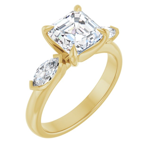 LUCIA Trilogy Asscher Engagement Ring with Marquise Accent Diamonds - 18K Yellow Gold - View 1