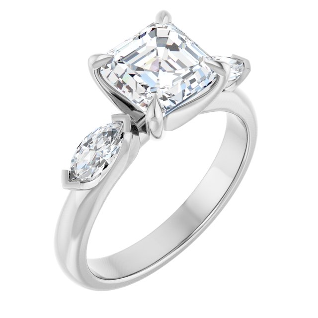 LUCIA Trilogy Asscher Engagement Ring with Marquise Accent Diamonds - Platinum - View 1