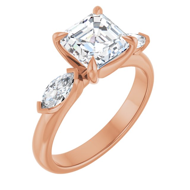 LUCIA Trilogy Asscher Engagement Ring with Marquise Accent Diamonds - 18K Rose Gold - View 1