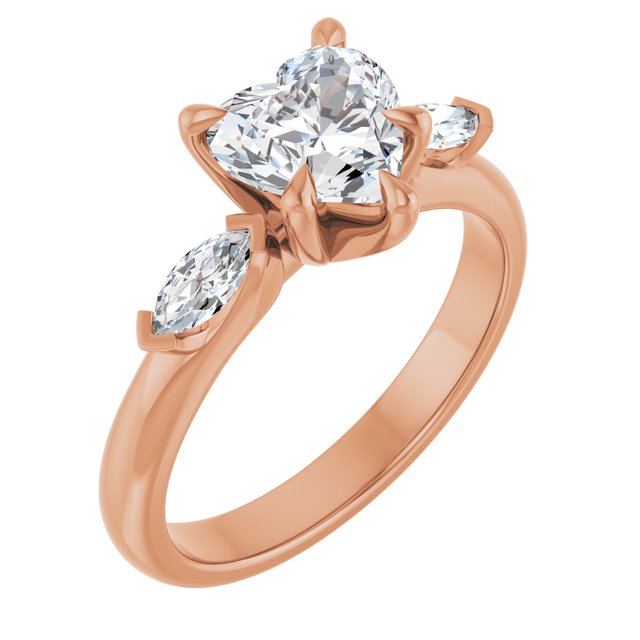 LUCIA Trilogy Heart Engagement Ring with Marquise Accent Diamonds - 18K Rose Gold - View 1