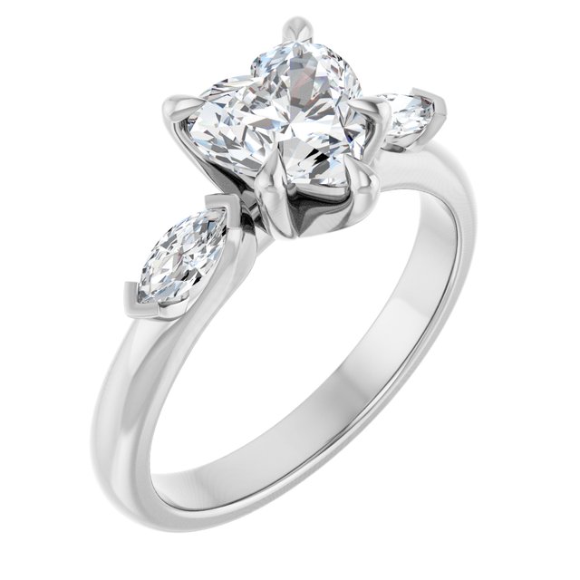 LUCIA Trilogy Heart Engagement Ring with Marquise Accent Diamonds - Platinum - View 1