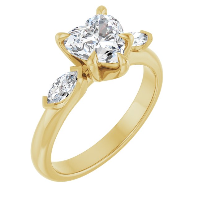 LUCIA Trilogy Heart Engagement Ring with Marquise Accent Diamonds - 18K Yellow Gold - View 1