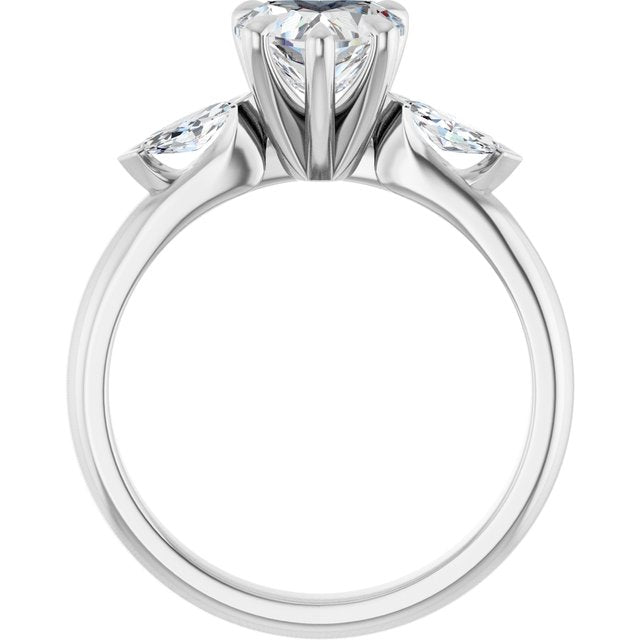 LUCIA Trilogy Heart Engagement Ring with Marquise Accent Diamonds - Platinum - View 2