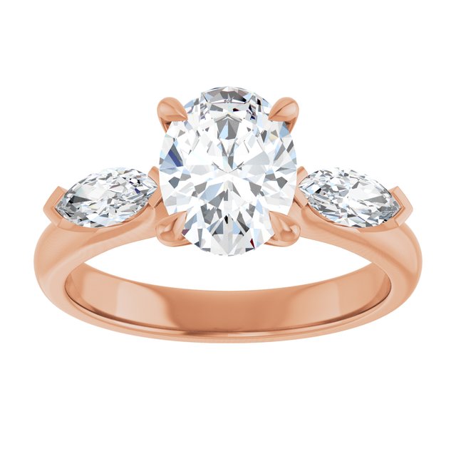 LUCIA Trilogy Oval Engagement Ring with Marquise Accent Diamonds - 18K Rose Gold - View 3