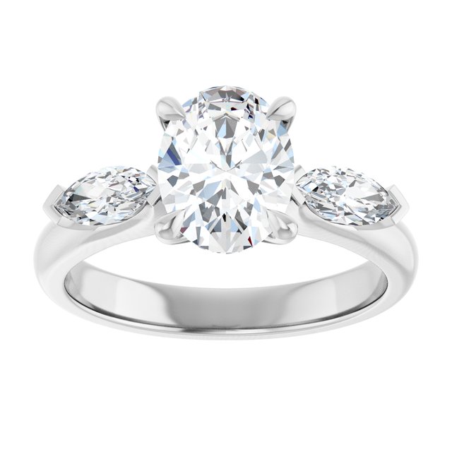 LUCIA Trilogy Oval Engagement Ring with Marquise Accent Diamonds - Platinum - View 3