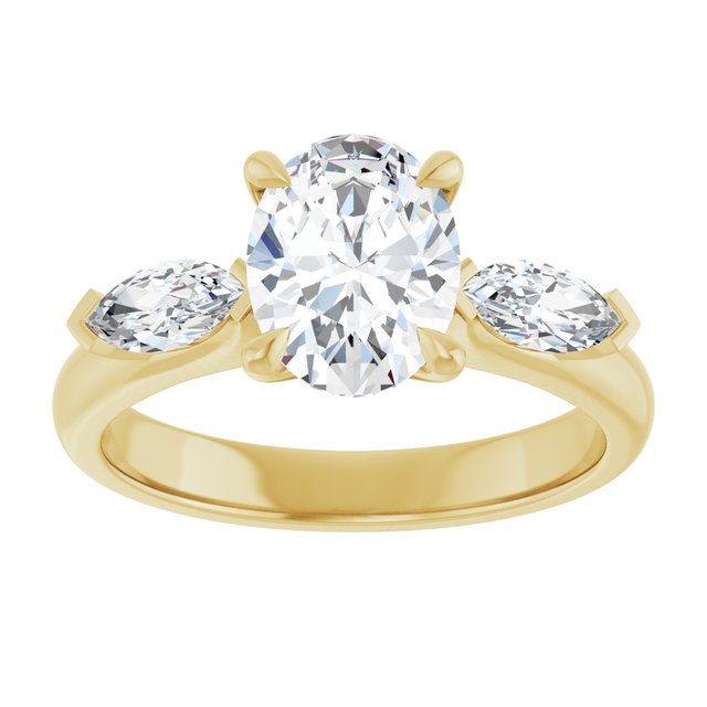 LUCIA Trilogy Oval Engagement Ring with Marquise Accent Diamonds - 18K Yellow Gold - View 3