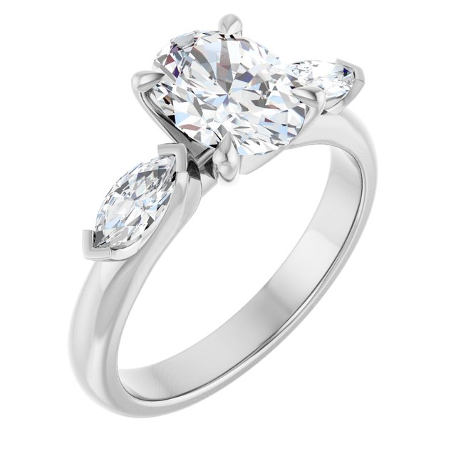 LUCIA Trilogy Oval Engagement Ring with Marquise Accent Diamonds - Platinum - View 1