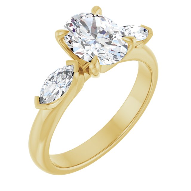 LUCIA Trilogy Oval Engagement Ring with Marquise Accent Diamonds - 18K Yellow Gold - View 1