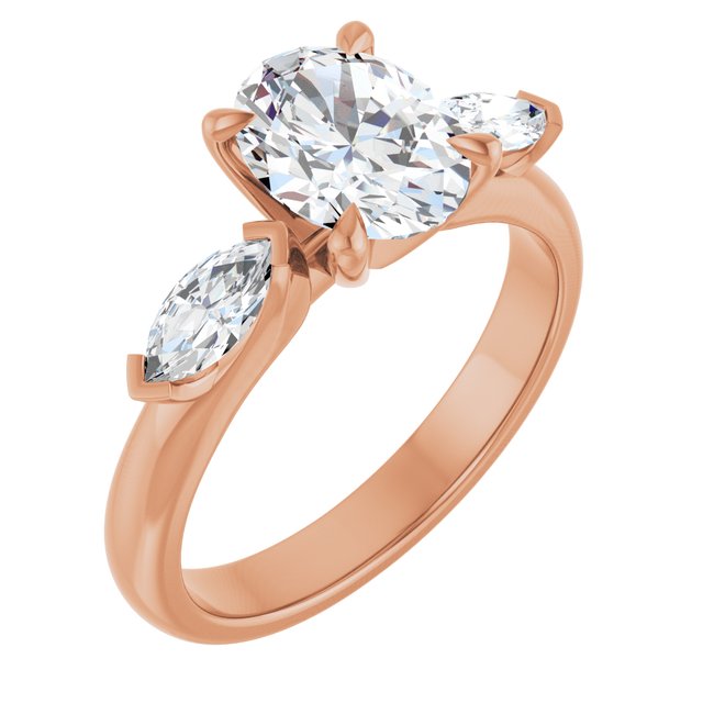LUCIA Trilogy Oval Engagement Ring with Marquise Accent Diamonds - 18K Rose Gold - View 1