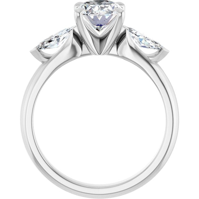 LUCIA Trilogy Oval Engagement Ring with Marquise Accent Diamonds - Platinum - View 2