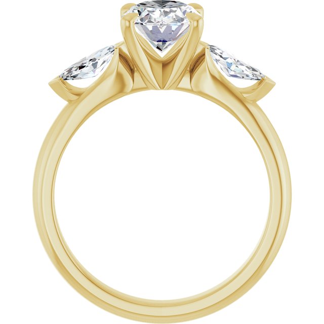 LUCIA Trilogy Oval Engagement Ring with Marquise Accent Diamonds - 18K Yellow Gold - View 2
