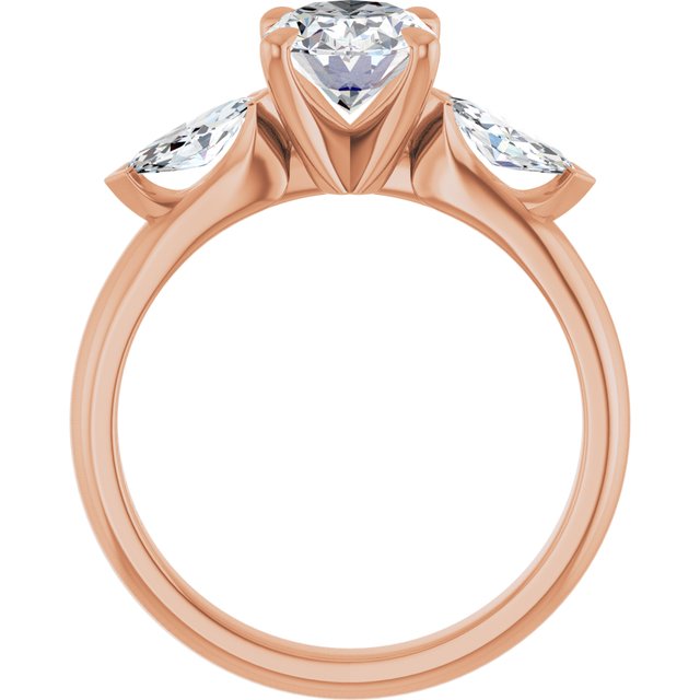 LUCIA Trilogy Oval Engagement Ring with Marquise Accent Diamonds - 18K Rose Gold - View 2