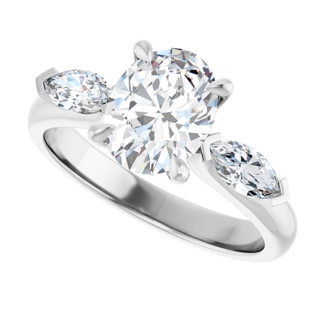 LUCIA Trilogy Oval Engagement Ring with Marquise Accent Diamonds - Platinum - View 5