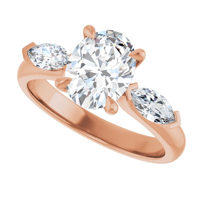 LUCIA Trilogy Oval Engagement Ring with Marquise Accent Diamonds - 18K Rose Gold - View 5