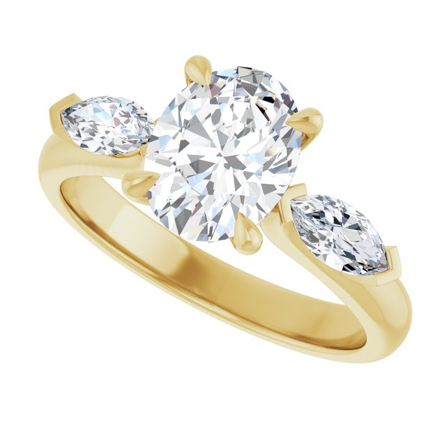 LUCIA Trilogy Oval Engagement Ring with Marquise Accent Diamonds - 18K Yellow Gold - View 5