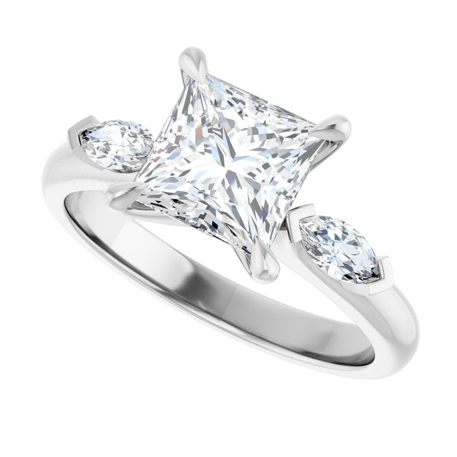 LUCIA Trilogy Square Engagement Ring with Marquise Accent Diamonds - Platinum - View 5