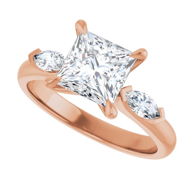 LUCIA Trilogy Square Engagement Ring with Marquise Accent Diamonds - 18K Rose Gold - View 5