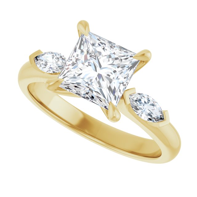 LUCIA Trilogy Square Engagement Ring with Marquise Accent Diamonds - 18K Yellow Gold - View 5
