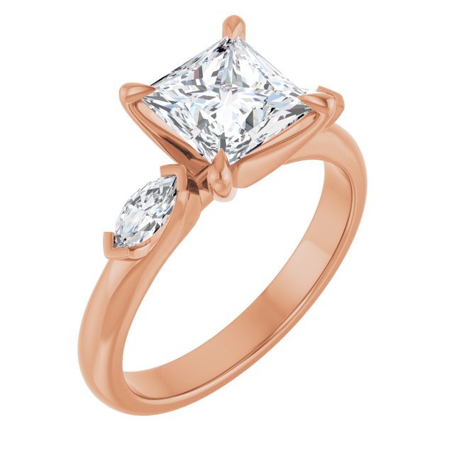LUCIA Trilogy Square Engagement Ring with Marquise Accent Diamonds - 18K Rose Gold - View 1