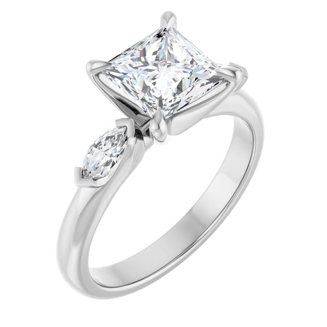 LUCIA Trilogy Square Engagement Ring with Marquise Accent Diamonds - Platinum - View 1