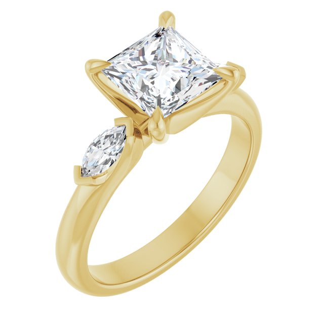 LUCIA Trilogy Square Engagement Ring with Marquise Accent Diamonds - 18K Yellow Gold - View 1