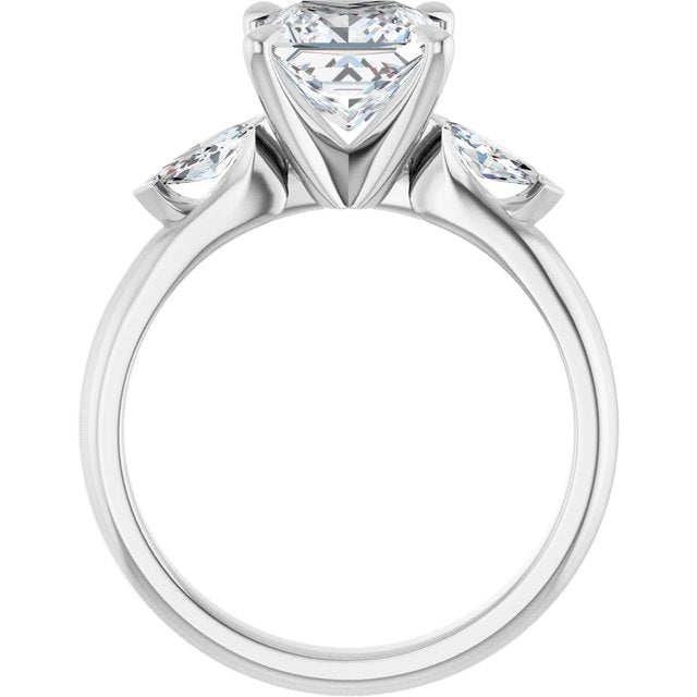 LUCIA Trilogy Square Engagement Ring with Marquise Accent Diamonds - Platinum - View 2
