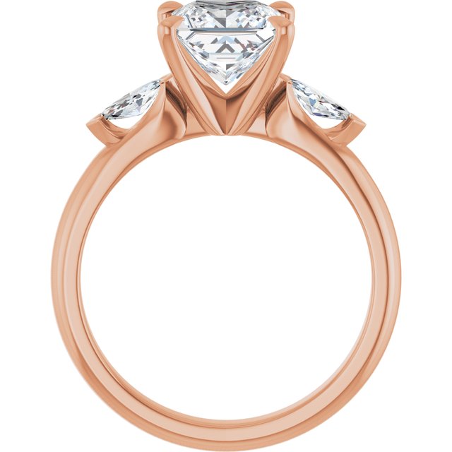 LUCIA Trilogy Square Engagement Ring with Marquise Accent Diamonds - 18K Rose Gold - View 2