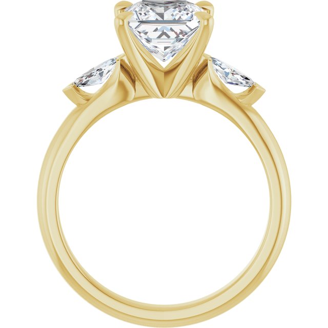 LUCIA Trilogy Square Engagement Ring with Marquise Accent Diamonds - 18K Yellow Gold - View 2