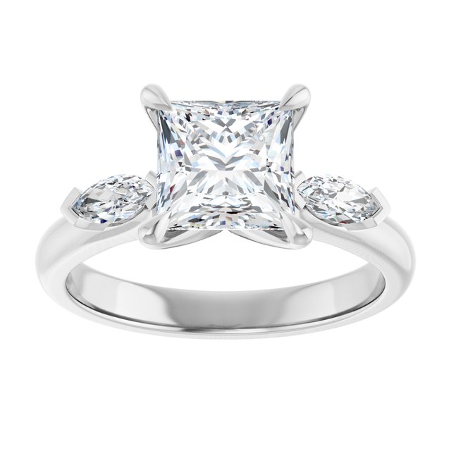 LUCIA Trilogy Square Engagement Ring with Marquise Accent Diamonds - Platinum - View 3