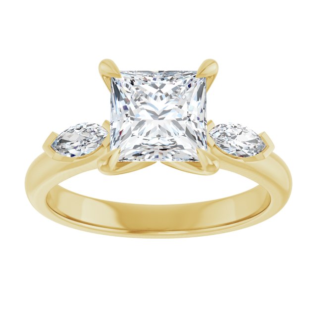 LUCIA Trilogy Square Engagement Ring with Marquise Accent Diamonds - 18K Yellow Gold - View 3